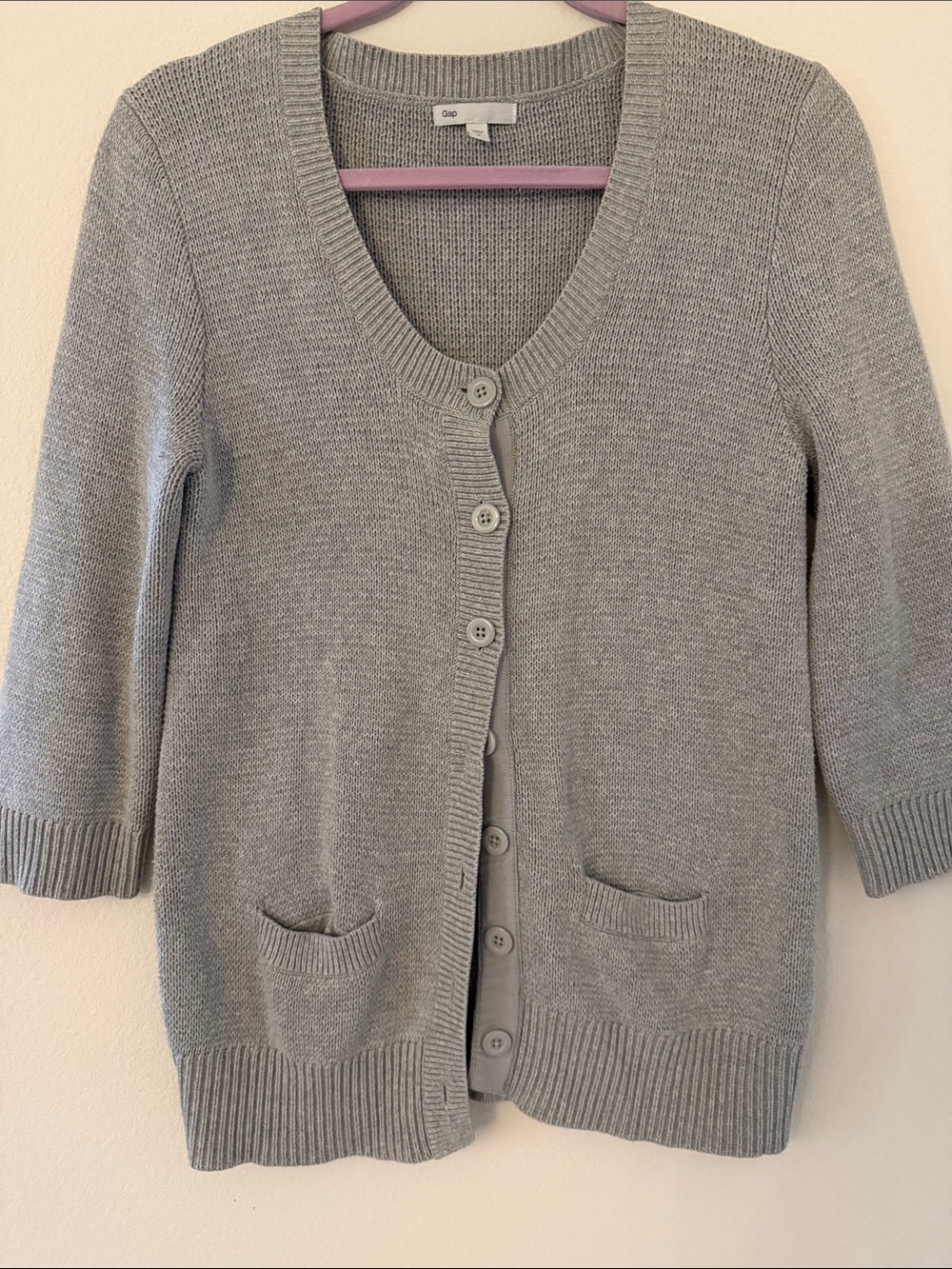GAP Light Gray Knit Button-Front Cardigan